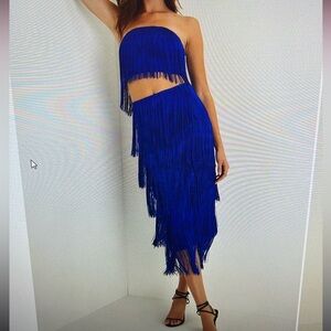Lulu's Royal Blue Fringe Midi 2 piece Set